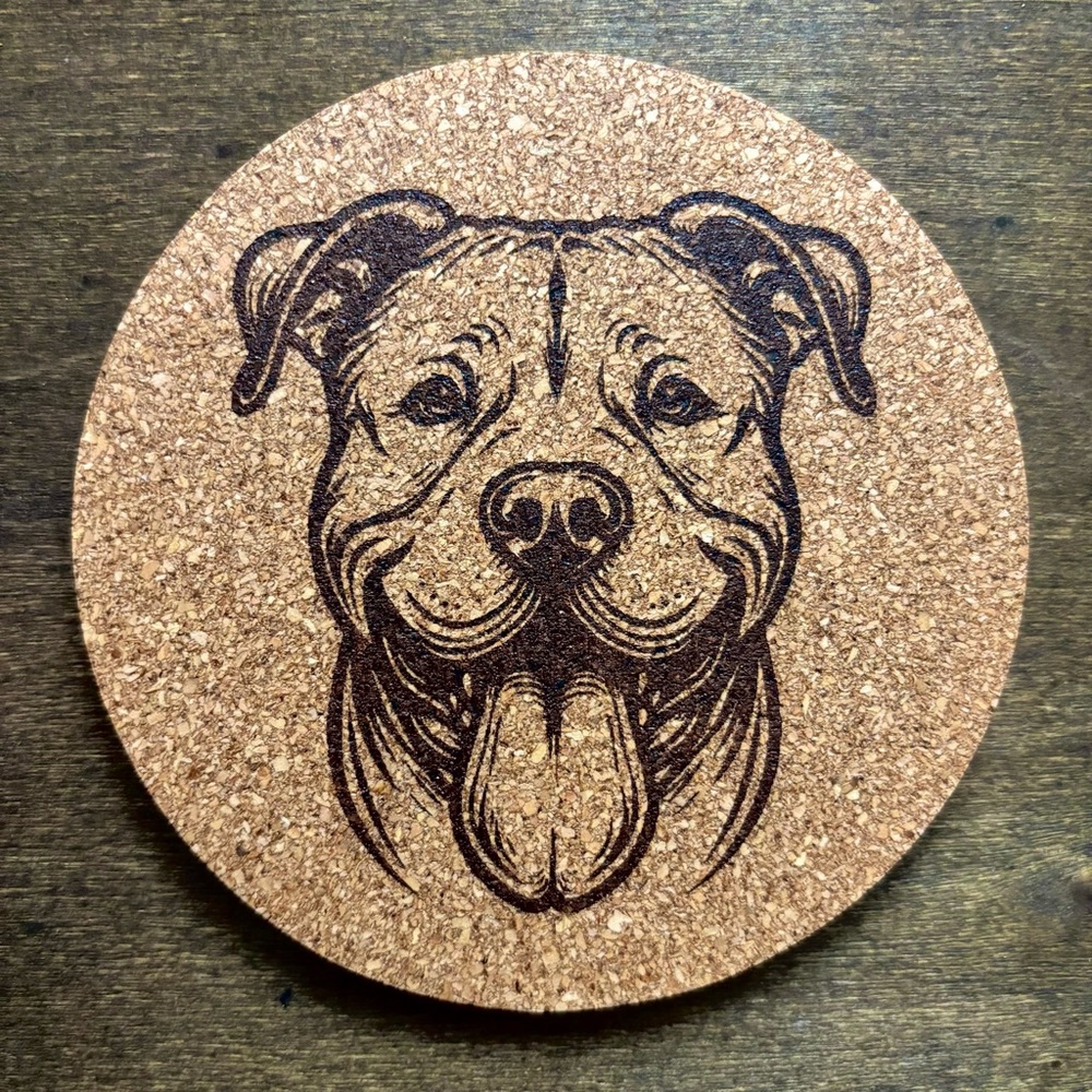 American Pit Bull Terrier Face Laser Engraved Cork Coaster #3